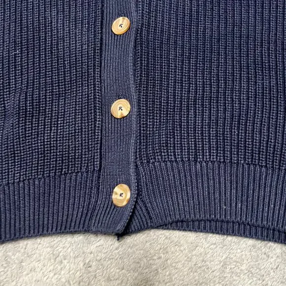 Quince Sweater Womens Medium Blue Organic Fisherman Boxy Heavy Knit Cardigan - Picture 2 of 7